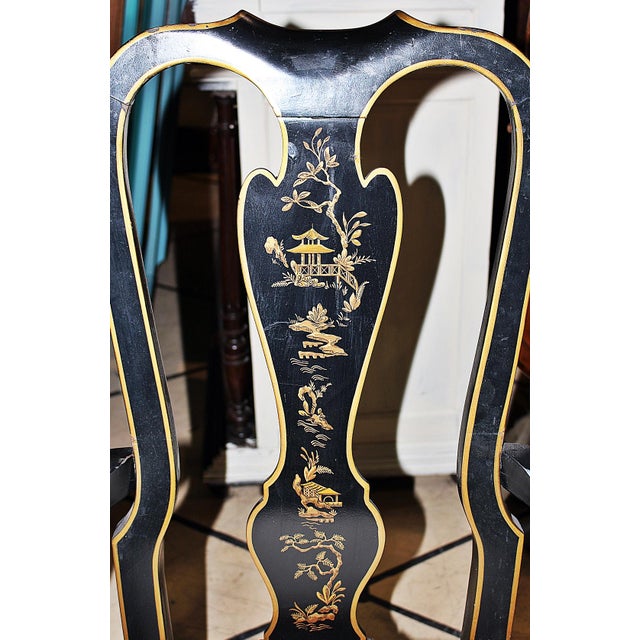 Queen Anne 1950s Queen Anne Chinoiserie Painted Dining Chairs- Set of 4 For Sale - Image 3 of 6