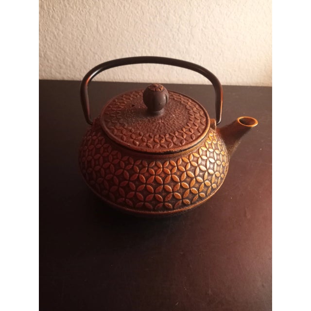 Vintage Tetsubin Japanese Cast Iron Strainer Tea Kettle For Sale - Image 4 of 8