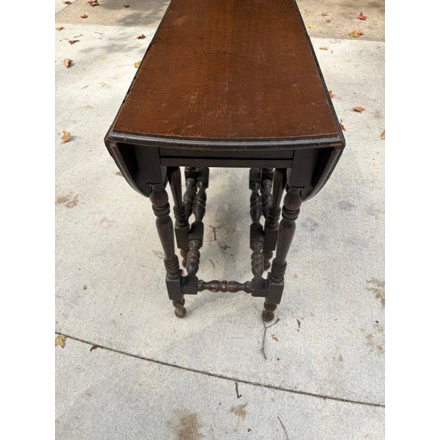 Brown Antique Gateleg Drop Leaf Oval Dining Table With Drawer For Sale - Image 8 of 10