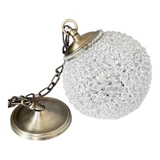 Contemporary Beaded Globe Pendant Light, Crystal-Style Acrylic & Antique Brass, Mid-Century Inspired For Sale