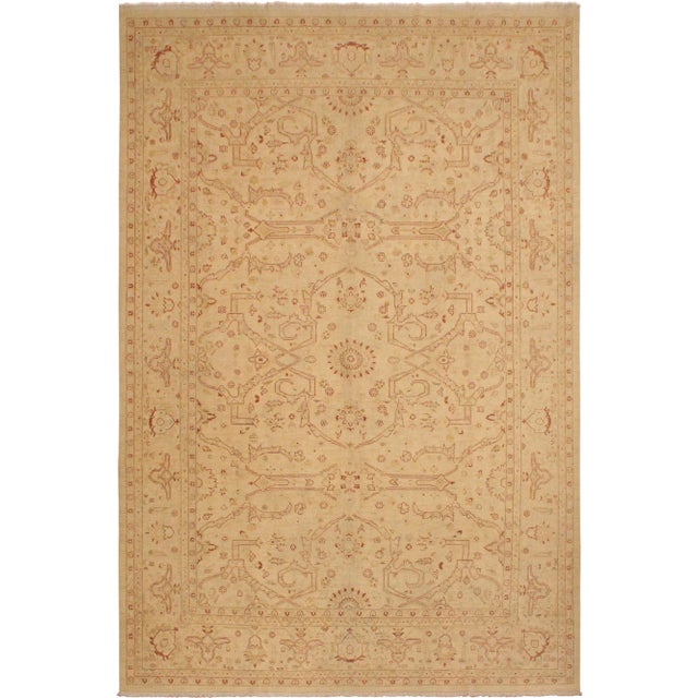 1990s Boho Chic Kafkaz Beige/Red Wool Rug -8'6 X 11'6 For Sale