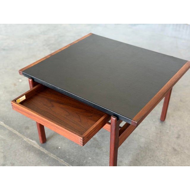 1960s 1960s Jens Risom Side Table - Leather + Walnut - Mid Century Modern End Table + Drawer For Sale - Image 5 of 8
