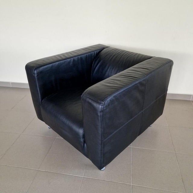 Vintage Black Leather Armchair For Sale - Image 3 of 7