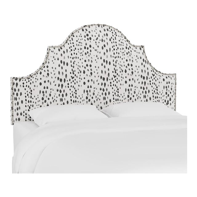 California King Headboard in Linen Leopard Ink For Sale