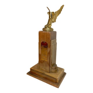 Vintage 1946 Art Deco Long Distance Track and Field Wood Metal Trophy Award For Sale