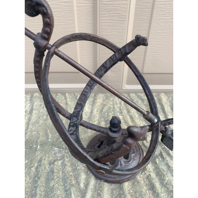 French Country Vintage Iron Armillary Sundial Garden Ornament, Neoclassical Outdoor Decor For Sale - Image 3 of 9