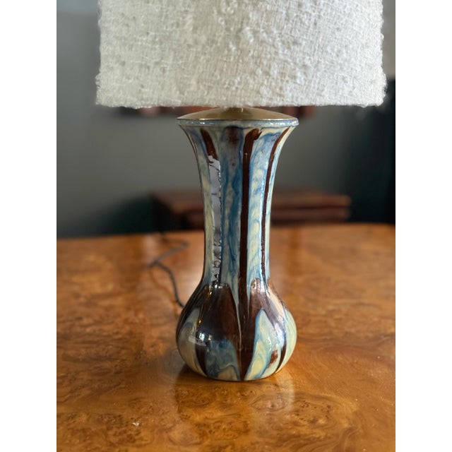 Antique, Rare Upsala-Ekeby Art Deco Ceramic Table Lamp. Art Deco Stoneware Table Lamp by Upsala-Ekeby. Elegant Marbled...