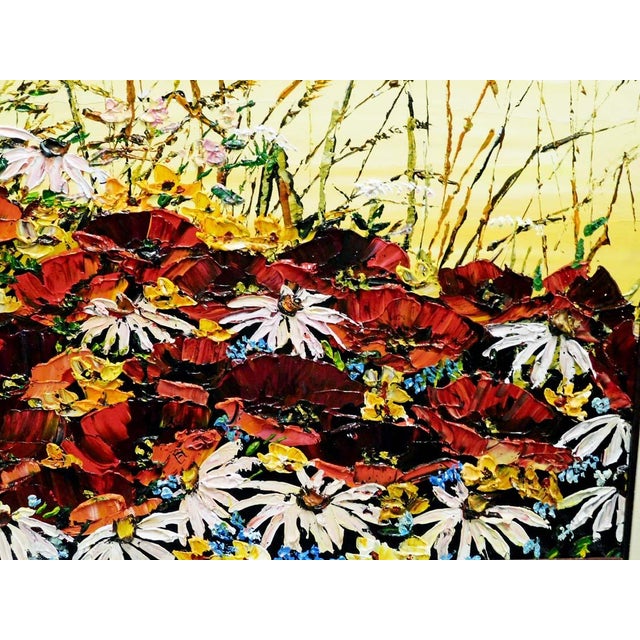 Maya Eventov Blanket of Beauty Oil Flower Canvas With Beautiful Custom Frame Me012209-17 For Sale - Image 10 of 13