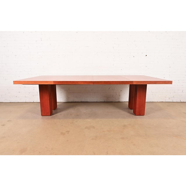 Baker Furniture Modern Art Deco Parquet Top Extension Dining Table, Newly Refinished For Sale - Image 13 of 17