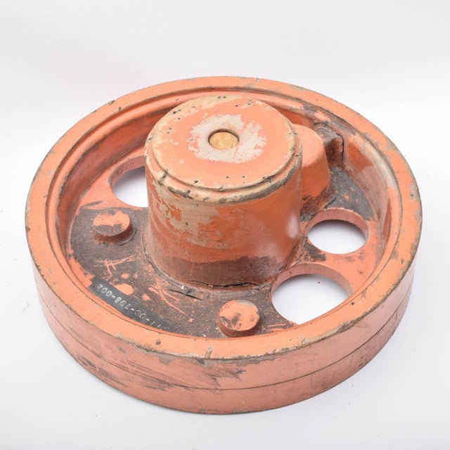 Shabby Chic Wood Sculpture Pulleys Set Vintage Garden Outdoors Indoors Wall Art Round Blocks Modernist Sculpture For Sale - Image 3 of 9