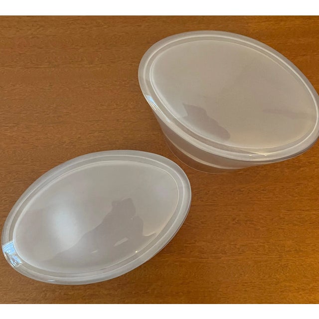 Hollywood Regency Pair of Oval Frosted Lidded Glass Boxes For Sale - Image 3 of 10