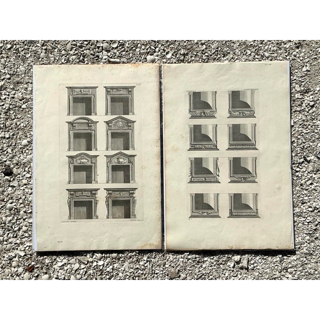 Vintage Boho Italian Architectural Pediment Drawings Original Print- Set of 2 For Sale - Image 10 of 12