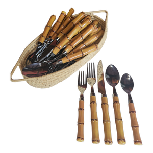 Stylish Faux Bamboo Resin & Stainless Flatware - Service for 8. 40 Pieces