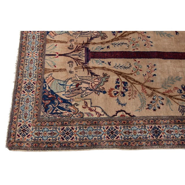 Early 20th Century Early 20th Century Antique Persian Tabriz Handmade Brown Pictorial Motif Wool Rug For Sale - Image 5 of 9
