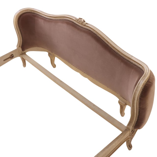 Wood French Louis XV-Style Painted and Upholstered Full Bed, Ca. 1940. For Sale - Image 7 of 8
