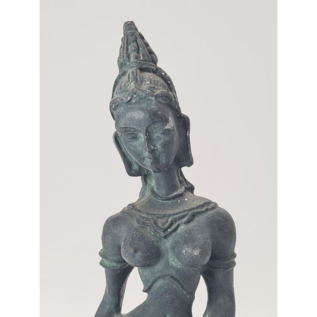 Vintage Southeast Asian Bronze Temple Dancer Sculpture on Lotus Base, 1970s For Sale - Image 3 of 12