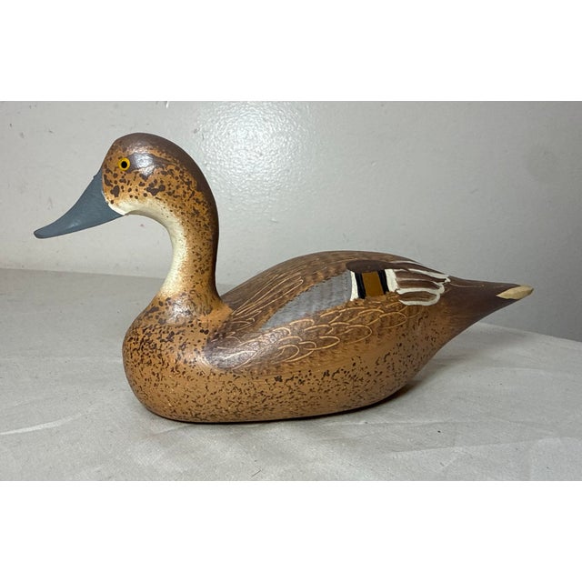 Wood Vintage 1983 Hand Carved Wood Clarence Bauer Miniature Duck Decoy Sculpture For Sale - Image 7 of 8
