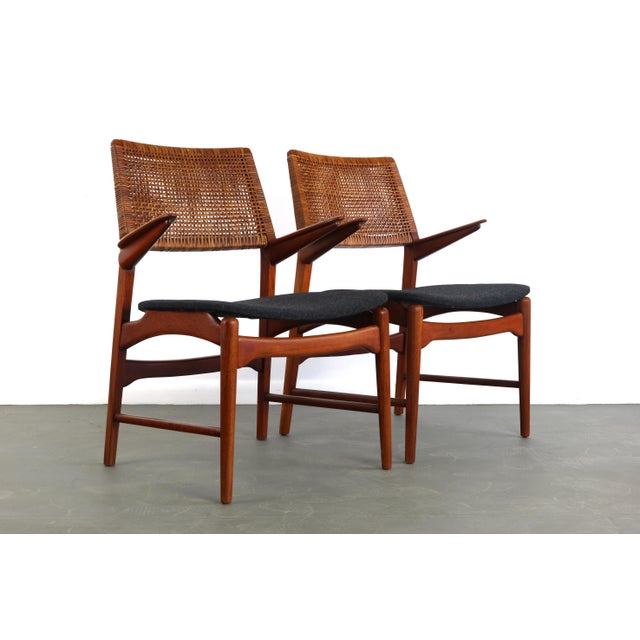 Set of two vintage Danish design dining chairs designed by E. Knudsen for Danish manufacturer Jensen & Lykkegaard. These...