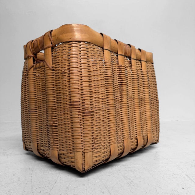 1950s Vintage Japanese Bamboo Basket with Handles, 1950s For Sale - Image 5 of 12