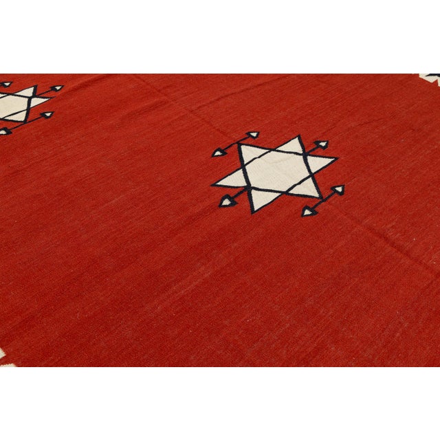 9x12 Modern Navajo Style Flatweave Red Wool Area Rug - Geometric Star & Diamond For Sale In New York - Image 6 of 11