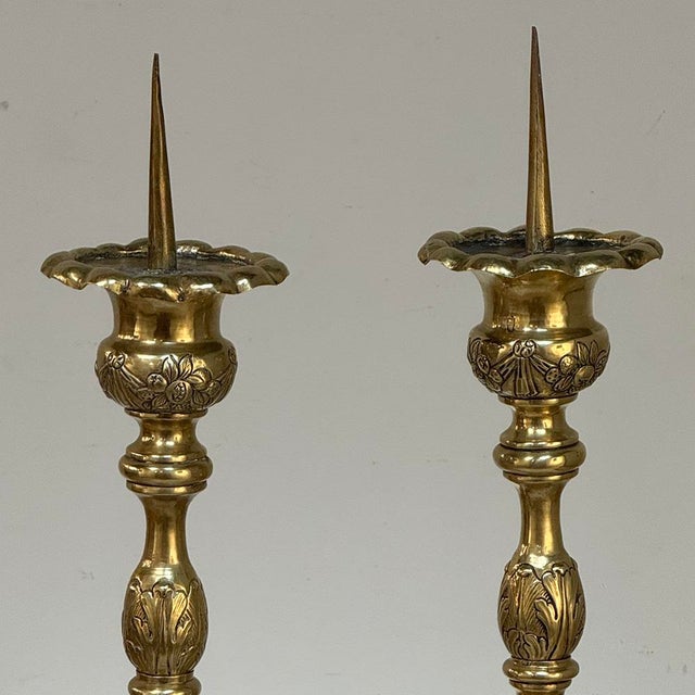 Set of Four Late 17th Century French Renaissance Brass Altar Candlesticks For Sale - Image 10 of 18