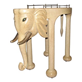 Hand Carved Wood Elephant Rolling Bar Cart Table by Marge Carson Circa 1990s For Sale