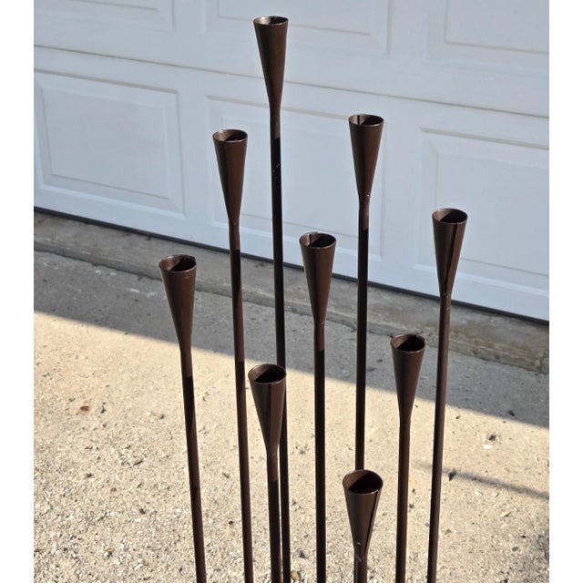 Brown Brutalist Metal 42" Floor Candelabra, Manner of Harry Bertoia For Sale - Image 8 of 16