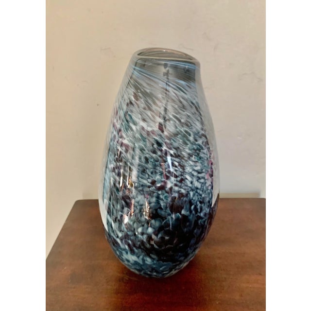 Late 20th Century Modern Minimalist Studio Grayish Blue Glass Vase - Signed For Sale - Image 5 of 9