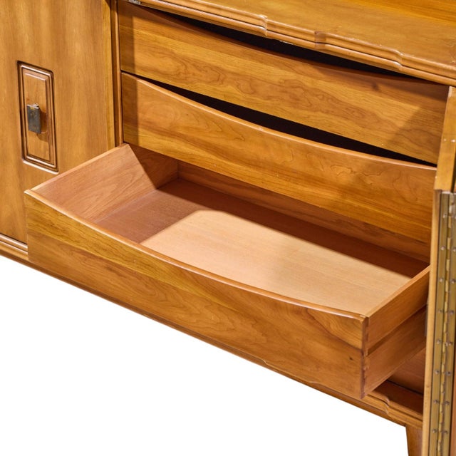 John Widdicomb Mid Century Walnut and Brass Credenza With Hutch For Sale - Image 10 of 14
