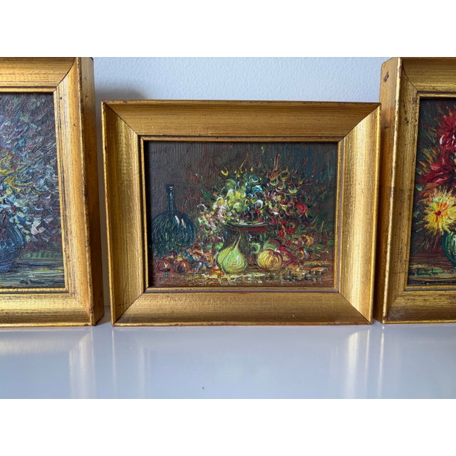 1980s 1980’s Vintage Still Life Oil on Masonite Paintings, Framed Set of 3 For Sale - Image 5 of 12