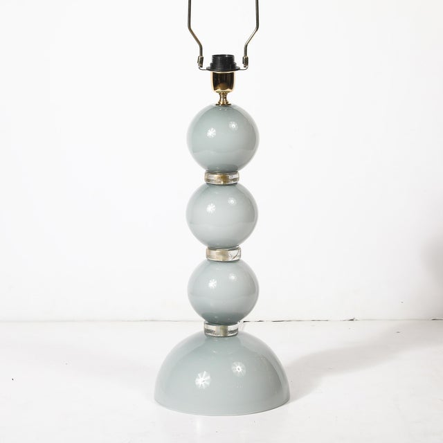 Pair of Modernist Dove Grey Murano Glass Table Lamps With 24-Karat Gold Bands For Sale - Image 13 of 15