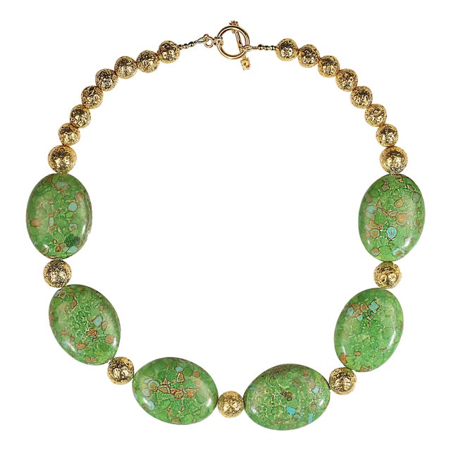 Lime Green Magnesite Tablet Necklace by Aria Jewelry Design, 20 Inch For Sale