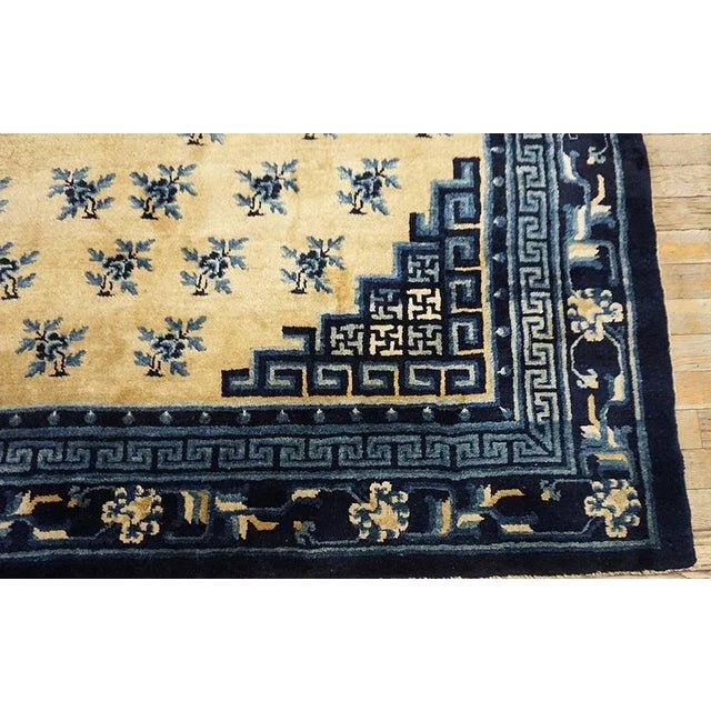 1920s Beige Medallion Floral Antique Chinese Baotou Carpet 5' 9" X 6' 2" Handknotted Wool Rug For Sale - Image 10 of 11