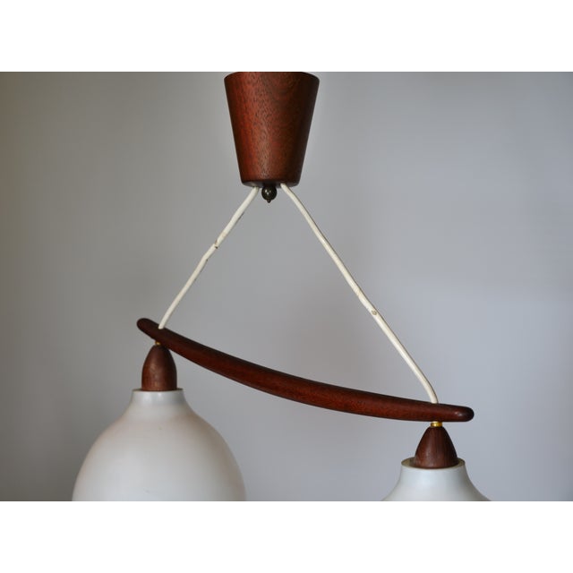 Mid-Century Modern Mid-Century Ceiling Lamp in Opal Glass and Teak from Uno & Östen Kristiansson, 1960s For Sale - Image 3 of 9