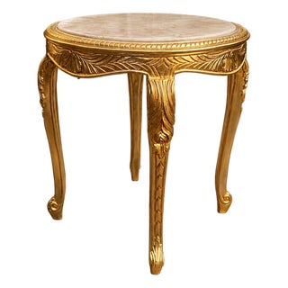 1970 Artisan Louis XVI Gold Beech Marble Side Table - 1 Pc For Sale