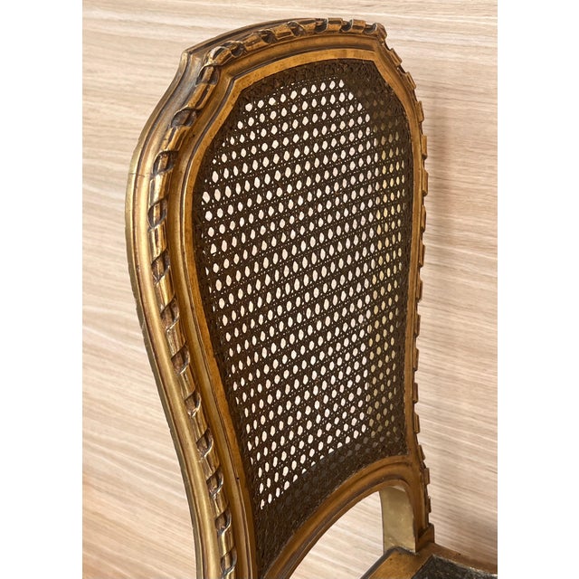 Wood Pair of Early 20th Century French Louis XVI Style Gilted Dining Chairs with caned seats For Sale - Image 7 of 18