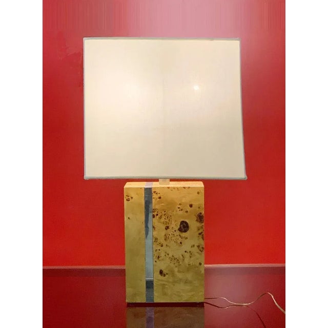 Wood Mid-Century Italian Poplar Briar and Chrome Table Lamp by Tommaso Barbi, 1970s For Sale - Image 7 of 18