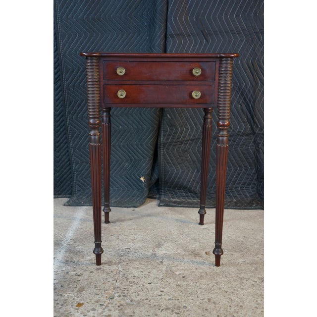 Antique Early 19th C. American Federal Mahogany Carved Work Table Nightstand For Sale - Image 6 of 17