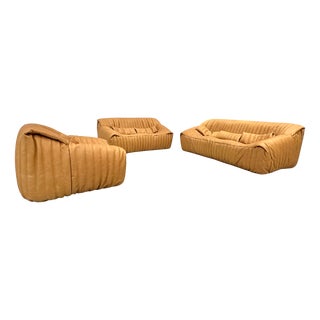 Sandra Living Room Set in Camel Leather by Annie Hieronimus for Cinna, 1980s, Set of 3 For Sale