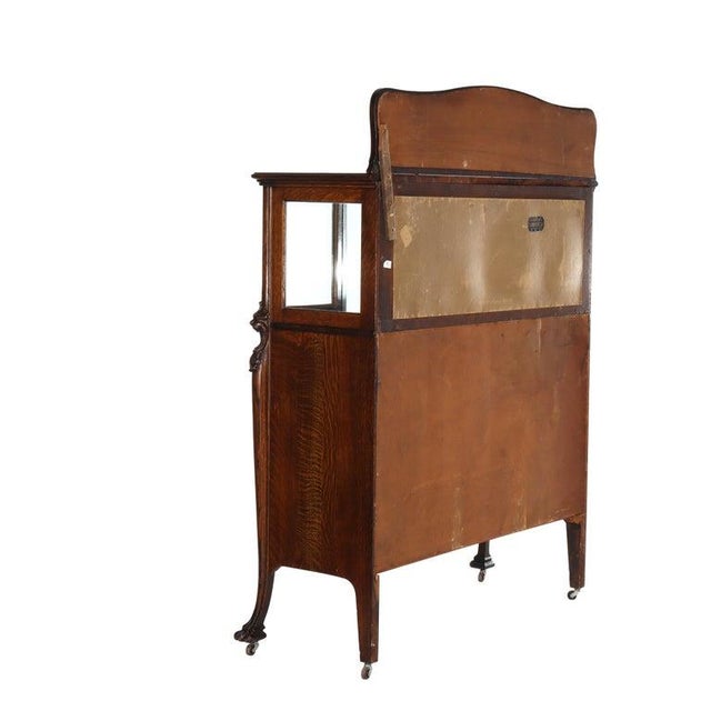 1900-1909 Attributed to Rj Horner Figural Carved Oak Server, Griffins & Full Serpentine Glass For Sale - Image 13 of 17