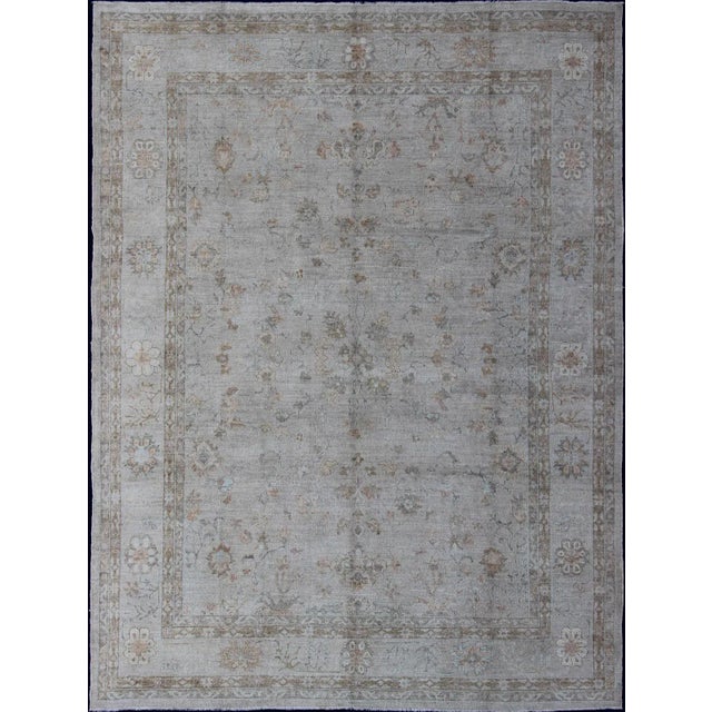 Large Turkish Angora Oushak Rug With All-Over Vining Floral Design in Neutral Colors For Sale - Image 13 of 13