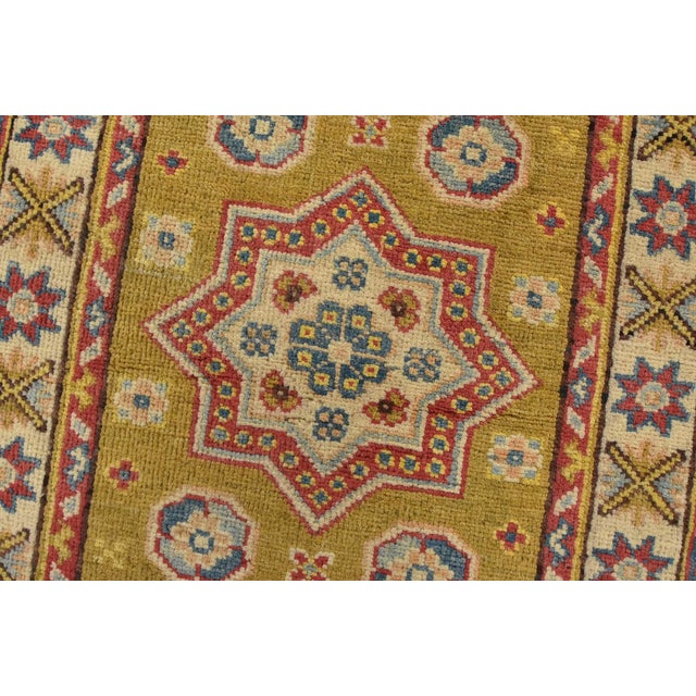 Textile Kazak Runner 2’1” X 5’10” Green Wool Tribal Hand-Knotted Oriental Rug For Sale - Image 7 of 12