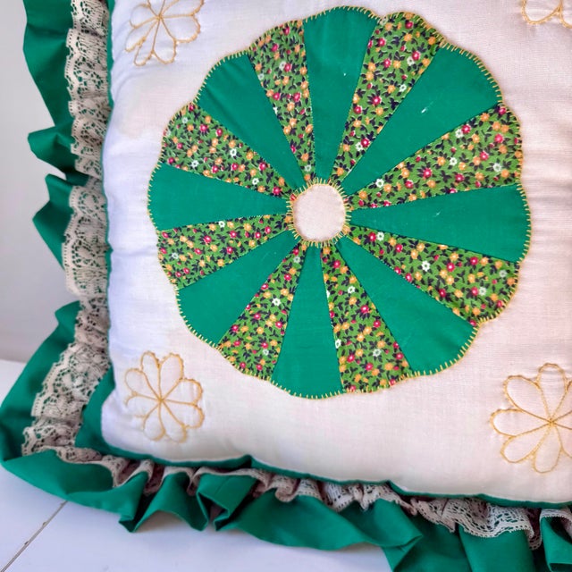 1980s Quilt Square Ruffle Pillow For Sale - Image 5 of 9