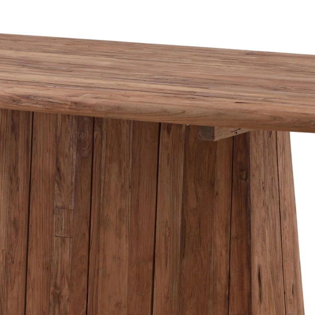 Outdoor Teak Rounded Pedestal Dining Table For Sale - Image 4 of 5