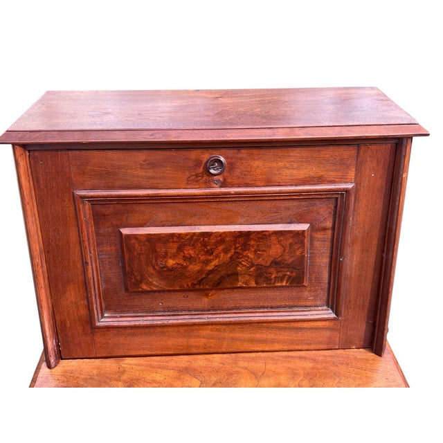 Wood Walnut Victorian 2 Part Drop Front Desk For Sale - Image 7 of 12