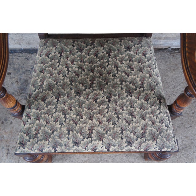1930s 5 Antique Bernhardt English Jacobean Style Carved Oak Dining Room Chairs For Sale - Image 5 of 12