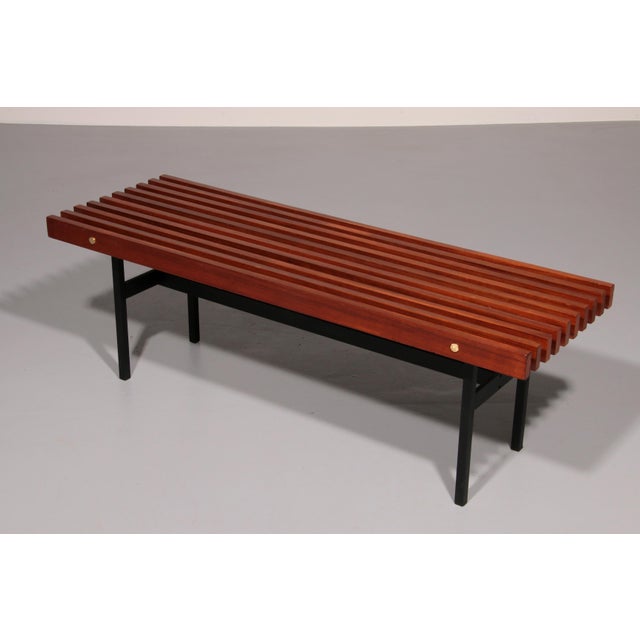 Teakwood and Metal Bench, Italy, 1970s For Sale - Image 3 of 11