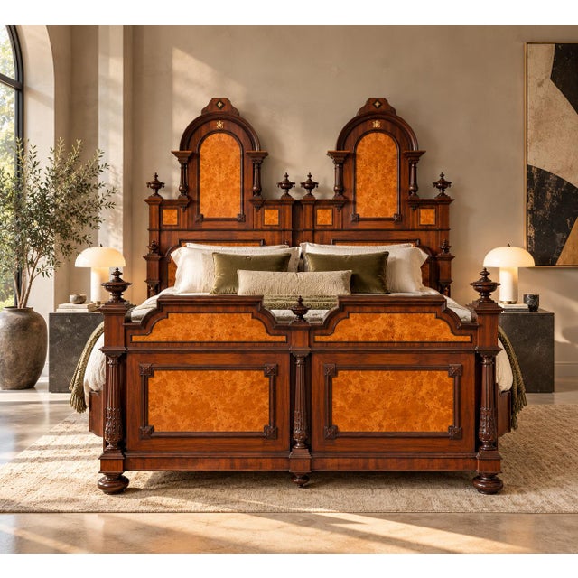 19th Century Italian Renaissance Revival Mahogany and Birdseye Maple Bed, 1980s For Sale - Image 10 of 10