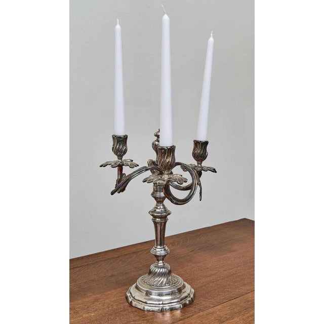 Silver-Plated Bronze 3-Armed Candelabras, Set of 2 For Sale - Image 10 of 10
