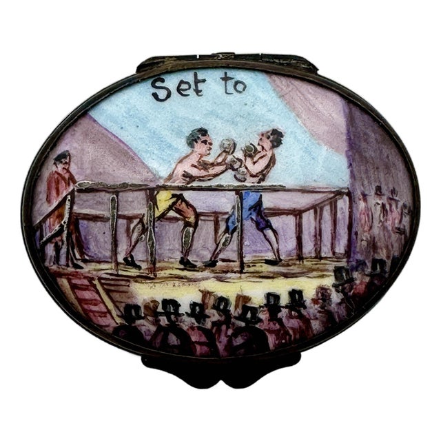 19thC Samson Enamel Boxing “Set To” Patch Trinket Box For Sale
